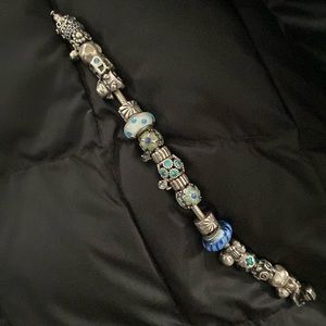 Pandora blue and sterling silver 7.5 inch bracelet.